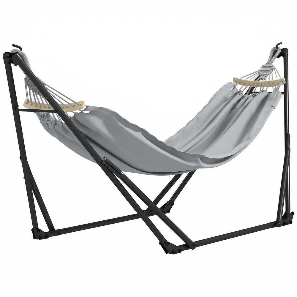 Support avec Hamac Pliable en Acier, Support 2 en 1 pour Hamac ou Chaise Suspendue, Sac de Transport Inclus, 268 x 89 x 100 cm, Gris