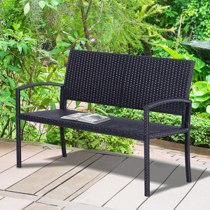 Banc de jardin 2 places style cosy chic résine tressée 4 fils imitation rotin noir