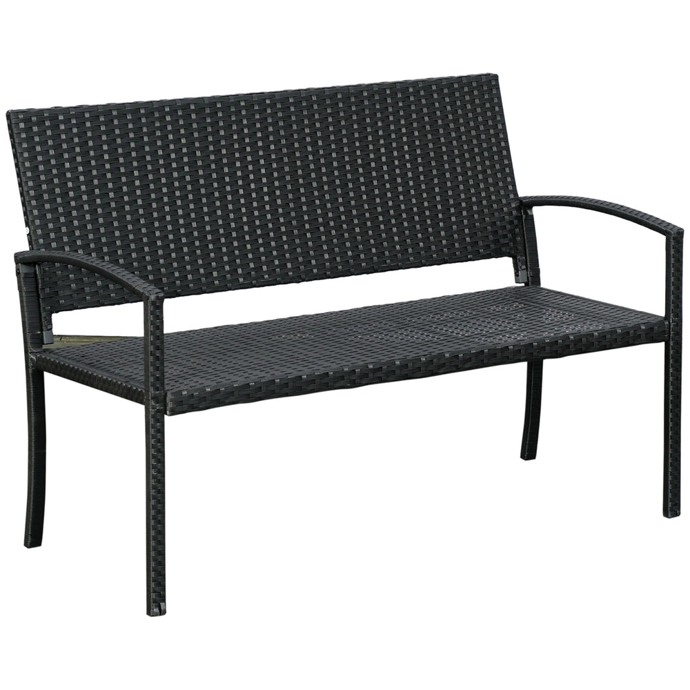 Banc de jardin 2 places style cosy chic résine tressée 4 fils imitation rotin noir