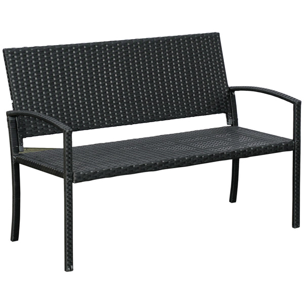 Banc de jardin 2 places style cosy chic résine tressée 4 fils imitation rotin noir