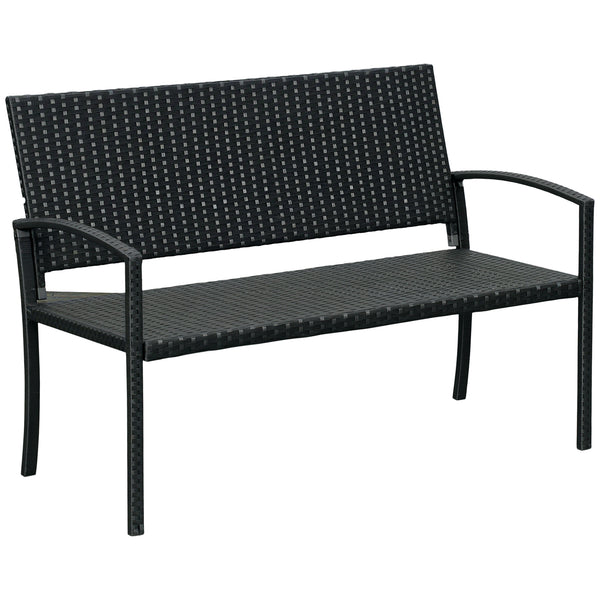 Banc de jardin 2 places style cosy chic résine tressée 4 fils imitation rotin noir