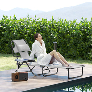 Bain de soleil chaise longue pliante avec appuie-tête, trou de lecture, dossier inclinable en textilène, transat jardin extérieur pour plage relax camping piscine terrasse, gris