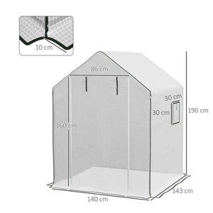 Bâche de remplacement pour serre de jardin 140 x 143 x 190 cm film de remplacement pour serre avec fenêtre et porte à fermeture éclair anti-UV Protection des plantes pour le jardin Blanc