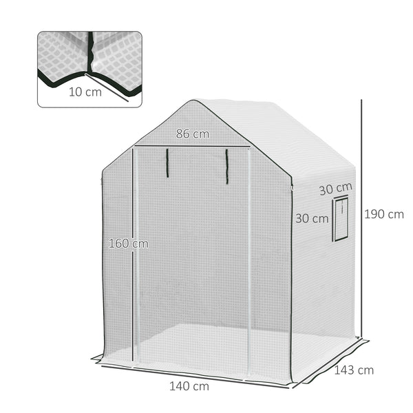 Bâche de remplacement pour serre de jardin 140 x 143 x 190 cm film de remplacement pour serre avec fenêtre et porte à fermeture éclair anti-UV Protection des plantes pour le jardin Blanc