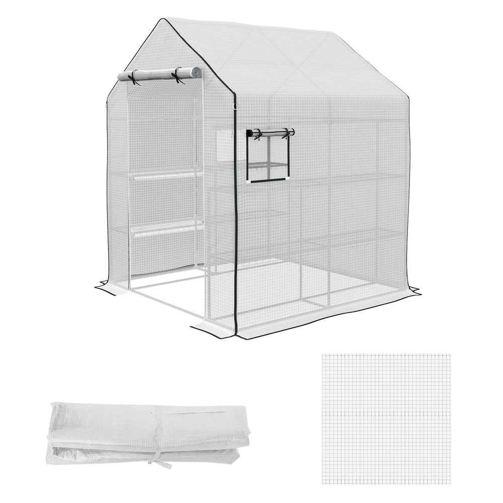 Bâche de remplacement pour serre de jardin 140 x 143 x 190 cm film de remplacement pour serre avec fenêtre et porte à fermeture éclair anti-UV Protection des plantes pour le jardin Blanc