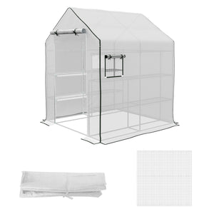 Bâche de remplacement pour serre de jardin 140 x 143 x 190 cm film de remplacement pour serre avec fenêtre et porte à fermeture éclair anti-UV Protection des plantes pour le jardin Blanc