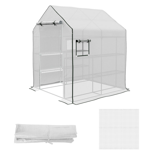 Bâche de remplacement pour serre de jardin 140 x 143 x 190 cm film de remplacement pour serre avec fenêtre et porte à fermeture éclair anti-UV Protection des plantes pour le jardin Blanc
