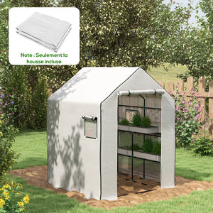 Bâche de remplacement pour serre de jardin 140 x 143 x 190 cm film de remplacement pour serre avec fenêtre et porte à fermeture éclair anti-UV Protection des plantes pour le jardin Blanc