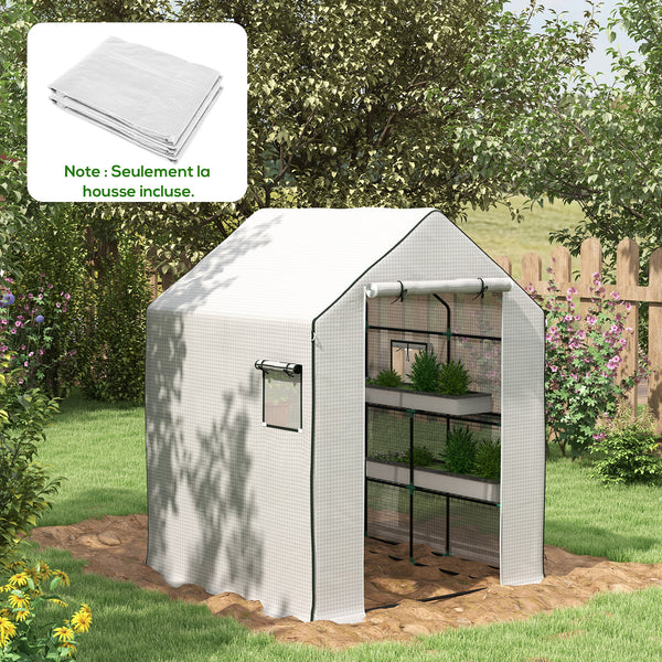 Bâche de remplacement pour serre de jardin 140 x 143 x 190 cm film de remplacement pour serre avec fenêtre et porte à fermeture éclair anti-UV Protection des plantes pour le jardin Blanc