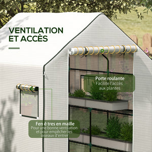 Bâche de remplacement pour serre de jardin 140 x 143 x 190 cm film de remplacement pour serre avec fenêtre et porte à fermeture éclair anti-UV Protection des plantes pour le jardin Blanc