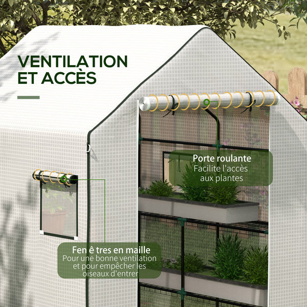 Bâche de remplacement pour serre de jardin 140 x 143 x 190 cm film de remplacement pour serre avec fenêtre et porte à fermeture éclair anti-UV Protection des plantes pour le jardin Blanc