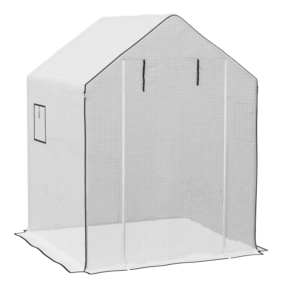 Bâche de remplacement pour serre de jardin 140 x 143 x 190 cm film de remplacement pour serre avec fenêtre et porte à fermeture éclair anti-UV Protection des plantes pour le jardin Blanc