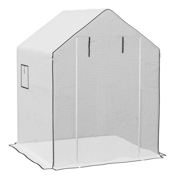 Bâche de remplacement pour serre de jardin 140 x 143 x 190 cm film de remplacement pour serre avec fenêtre et porte à fermeture éclair anti-UV Protection des plantes pour le jardin Blanc