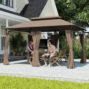 Tonnelle de jardin extérieur 3x4m, 6 colonnes en métal - pavillon de jardin avec double toit respirant - barnum 12 oeillets de drainage et abri solaire pour terrasse & événements, kaki