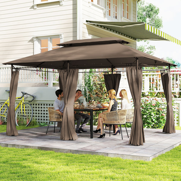 Tonnelle de jardin extérieur 3x4m, 6 colonnes en métal - pavillon de jardin avec double toit respirant - barnum 12 oeillets de drainage et abri solaire pour terrasse & événements, kaki