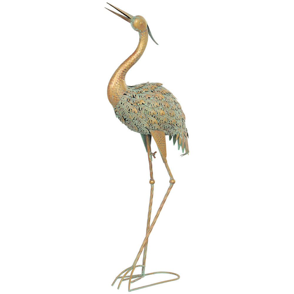 Statue jardin exterieur, sculpture de héron en métal, décoration de jardin exterieur 90 cm, pour étang, patio, terrasse, pelouse, multicolore