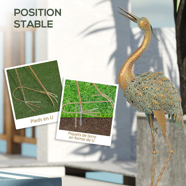 Statue jardin exterieur, sculpture de héron en métal, décoration de jardin exterieur 90 cm, pour étang, patio, terrasse, pelouse, multicolore