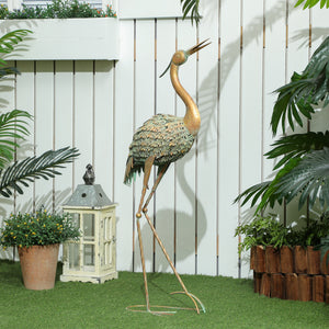 Statue jardin exterieur, sculpture de héron en métal, décoration de jardin exterieur 90 cm, pour étang, patio, terrasse, pelouse, multicolore