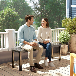 Banc de Jardin en Métal, Banc d'extérieur 2 Places avec Assise à Lattes Effet Bois, Sans Dossier, Banquette de Jardin Cadre Acier pour Patio, Balcon, Parc, Capacité 240 kg, 130x34x43cm, Gris