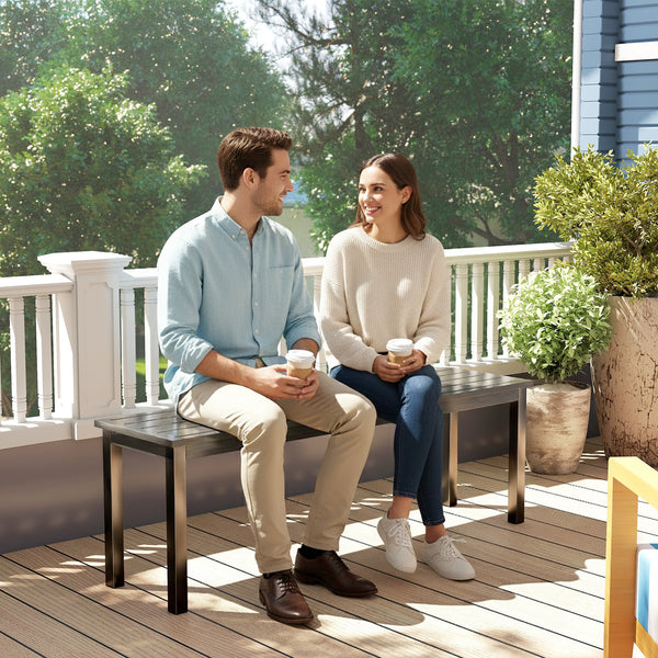 Banc de Jardin en Métal, Banc d'extérieur 2 Places avec Assise à Lattes Effet Bois, Sans Dossier, Banquette de Jardin Cadre Acier pour Patio, Balcon, Parc, Capacité 240 kg, 130x34x43cm, Gris