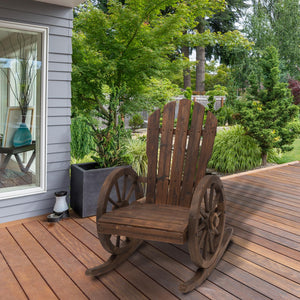 Fauteuil de Jardin Adirondack à Bascule Rocking Chair Style Rustique Chic accoudoirs Roues Charette Bois Sapin traité carbonisation