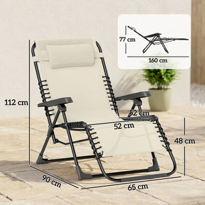 Lot de 2 bain de soleil, chaise longue pliante avec appuie-tête en textilène, transat jardin extérieur inclinable de plage camping piscine terrasse, 90 x 65 x 112 cm, beige