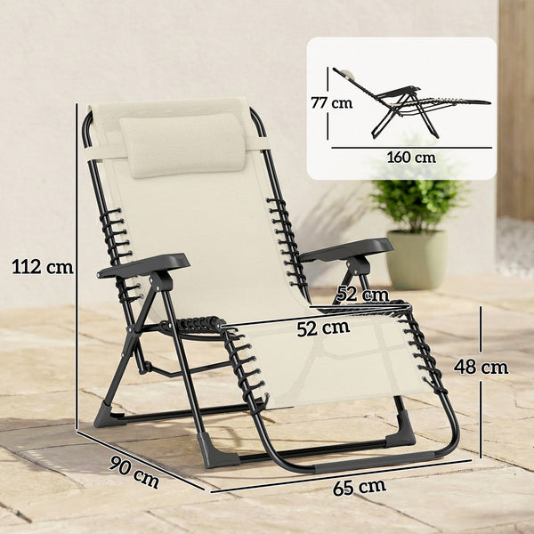 Lot de 2 bain de soleil, chaise longue pliante avec appuie-tête en textilène, transat jardin extérieur inclinable de plage camping piscine terrasse, 90 x 65 x 112 cm, beige