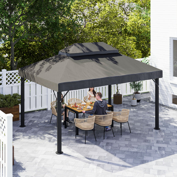 Toile de rechange pour pavillon toile de tonnelle 4 x 3 m, toit double avec trous de drainage, polyester haute densité 370 g/m², protection solaire UPF30+, TOILE INCLUS UNIQUEMENT, gris foncé