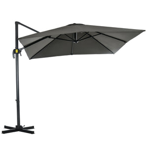 Parasol déporté carré inclinable manivelle avec pied en métal dim. 2,5L x 2,5l m alu. polyester haute densité gris