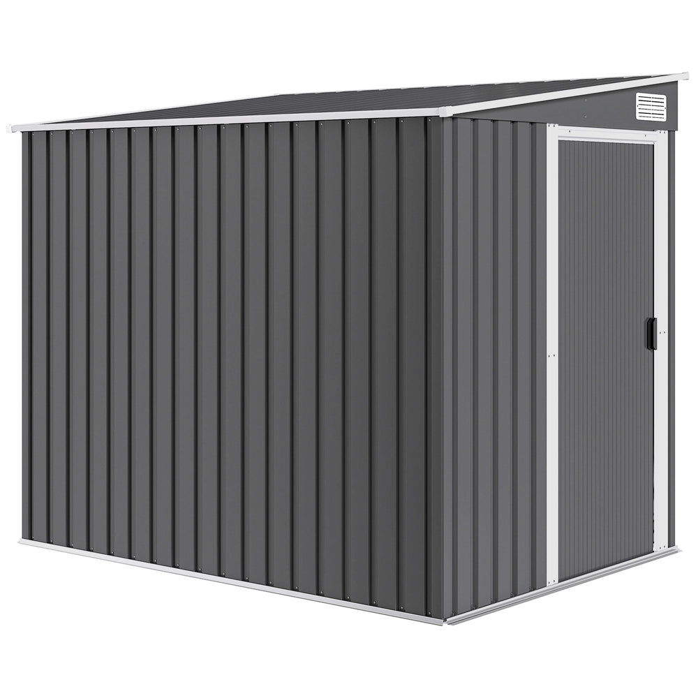 Abri de jardin en métal 2,81 m² avec fondation, abri à outils extérieur adossé en acier galvanisé, toit en pente, cabane de jardin avec 2 étagères ajustables, 154x206,5x181cm, gris