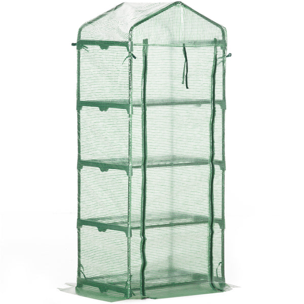Serre de jardin PE avec étagères 4 niveaux, serre de balcon, bâche renforcée 140 /m², châssis en acier, porte zippée enroulable, pour légumes plantes, intérieur extérieur, 70x50x160cm, vert