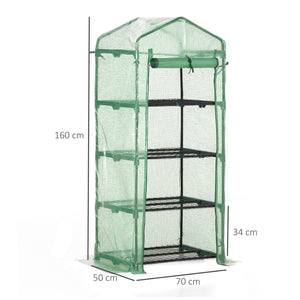 Serre de jardin PE avec étagères 4 niveaux, serre de balcon, bâche renforcée 140 /m², châssis en acier, porte zippée enroulable, pour légumes plantes, intérieur extérieur, 70x50x160cm, vert