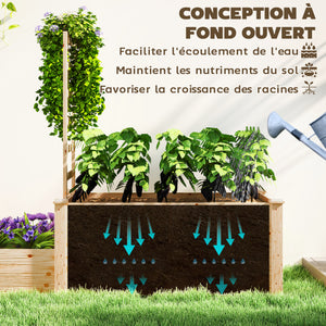 Jardinière avec treillis, lit surélevé de jardin, jardinière extérieure à 2 bacs avec fond ouvert, bac à fleurs en bois pour balcon terrasse patio, 222 x 63 x 132 cm, effet bois naturel