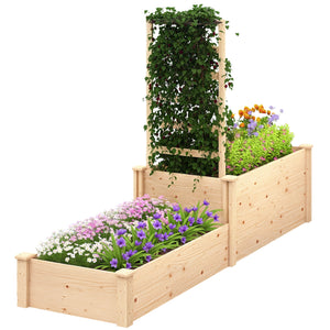 Jardinière avec treillis, lit surélevé de jardin, jardinière extérieure à 2 bacs avec fond ouvert, bac à fleurs en bois pour balcon terrasse patio, 222 x 63 x 132 cm, effet bois naturel