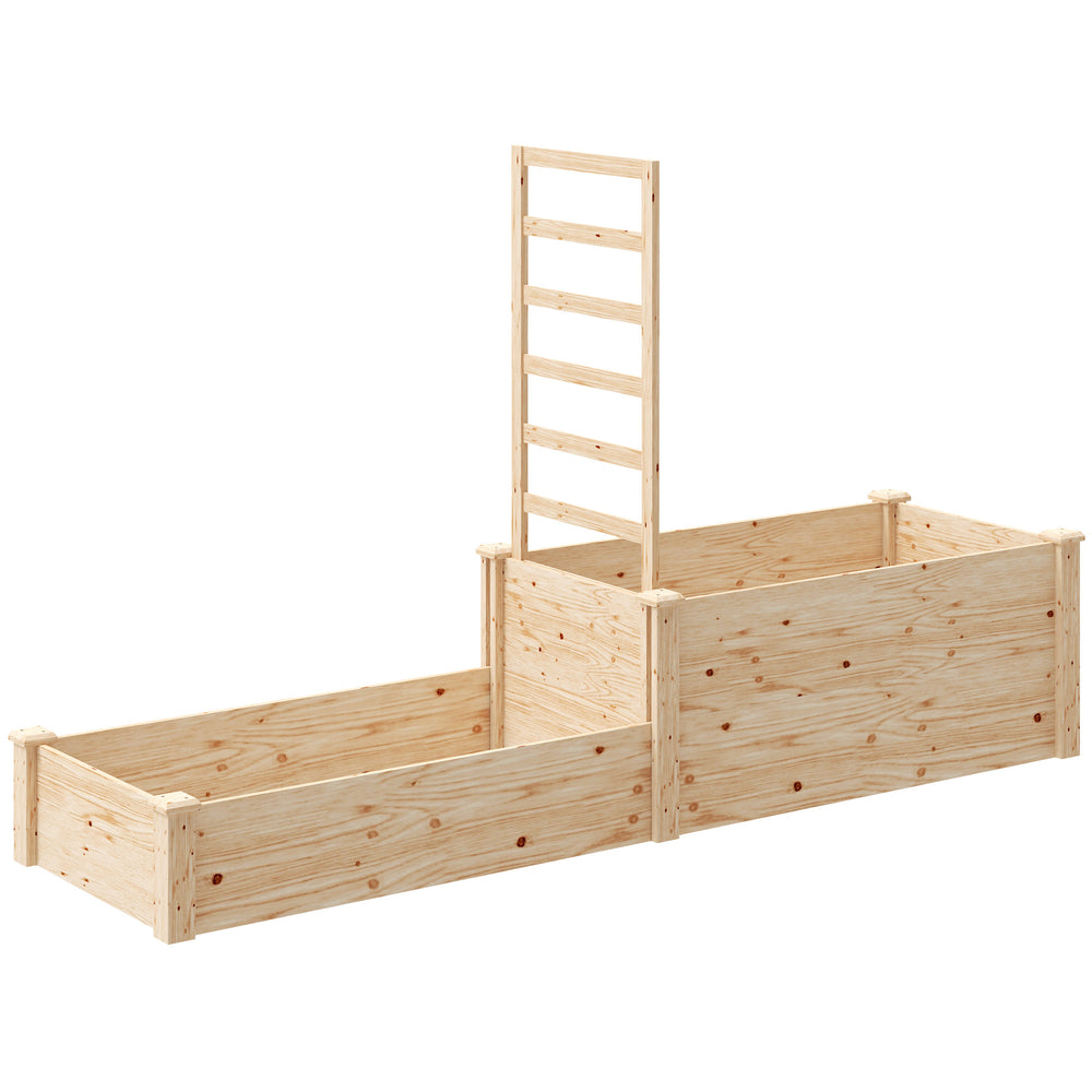 Jardinière avec treillis, lit surélevé de jardin, jardinière extérieure à 2 bacs avec fond ouvert, bac à fleurs en bois pour balcon terrasse patio, 222 x 63 x 132 cm, effet bois naturel