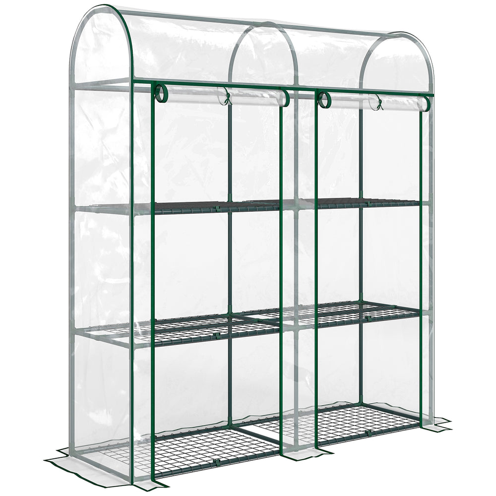 Serre de Jardin avec Étagères 3 Niveaux à Toit Arrondi, Petite Serre de Balcon en Bâche PVC et Châssis Acier, 2 Portes Roulantes, pour Légumes Plantes Fleurs, 143 x 46 x 165 cm, Transparent