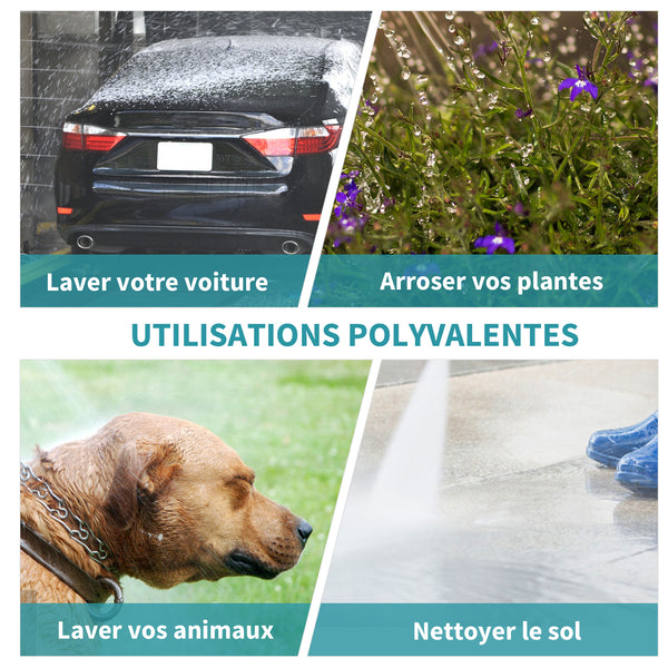Enrouleur tuyau arrosage automatique pivotant 180° Tuyau 15 + 1,4 m avec Lance arrosage Support Mural intégré Turquoise Gris
