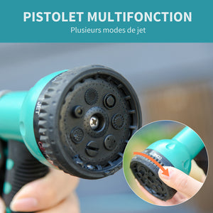 Enrouleur tuyau arrosage automatique pivotant 180° Tuyau 15 + 1,4 m avec Lance arrosage Support Mural intégré Turquoise Gris