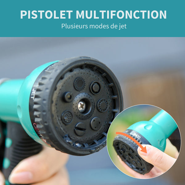Enrouleur tuyau arrosage automatique pivotant 180° Tuyau 15 + 1,4 m avec Lance arrosage Support Mural intégré Turquoise Gris