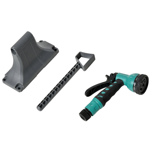 Enrouleur tuyau arrosage automatique pivotant 180° Tuyau 15 + 1,4 m avec Lance arrosage Support Mural intégré Turquoise Gris