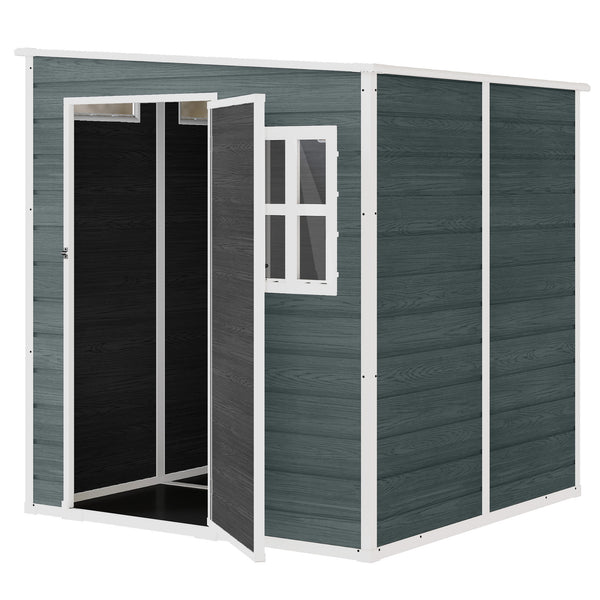 Abri de jardin  6 x 6 pieds avec plancher, effet bois, porte verrouillable et fenêtres pour jardin, patio, garage, pelouse, gris vieilli