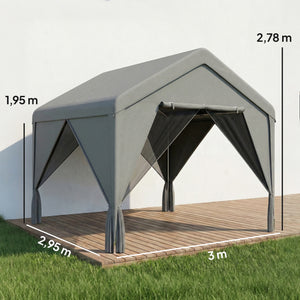 Tonnelle de jardin extérieur 3x3m pavillon de jardin hydrofuge - structure robuste en acier galvanisé avec toit double pente - barnum avec rideaux et moustiquaire pour fête et terrasse, gris