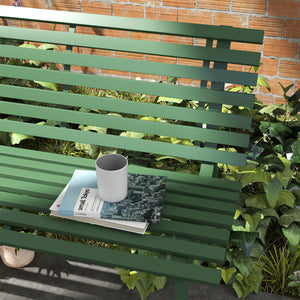 Banc de jardin banquette extérieur 2 Places Assise Dossier à Lattes, en aluminium, dim. 123L x 67l x 79H cm, vert