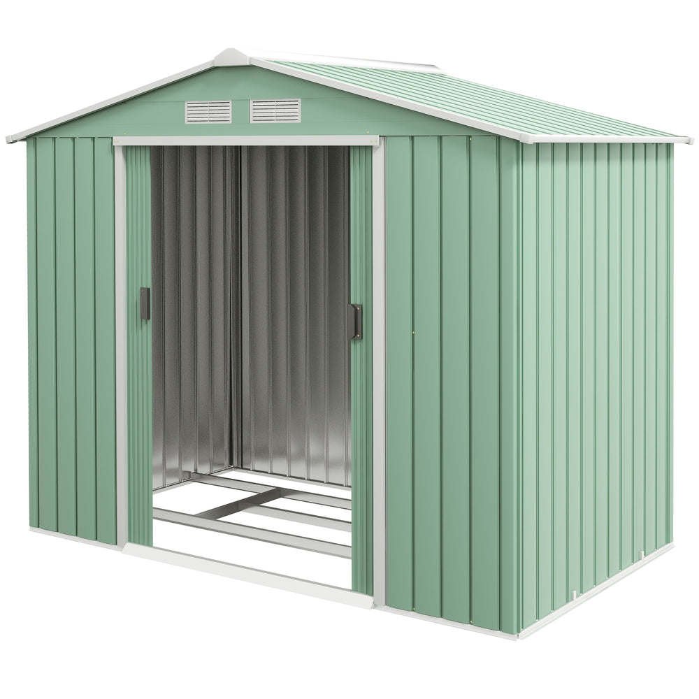 Abri de jardin en métal 2,77 m² cabane de jardin 213 x 130 x 185 cm cabanon rangement outils avec fondation, porte coulissante verrouillables et 4 aérations - vert clair