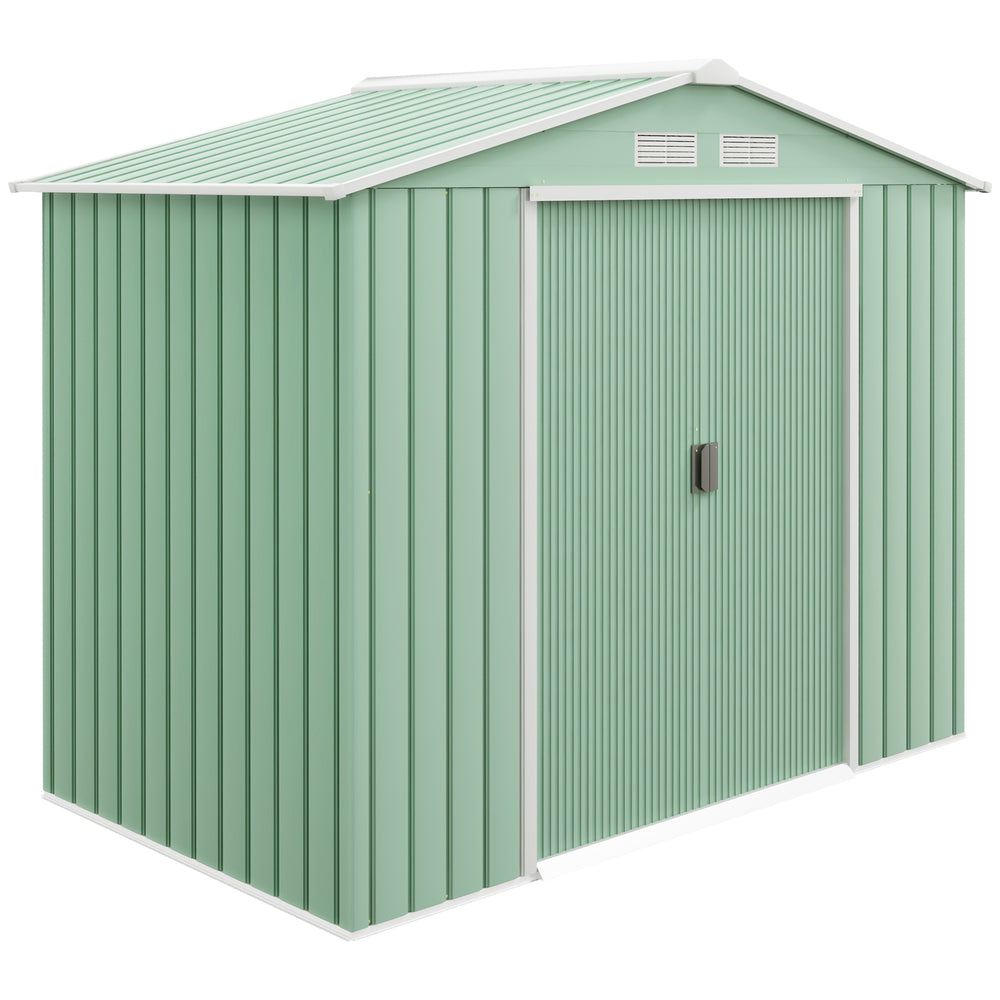 Abri de jardin en métal 2,77 m² cabane de jardin 213 x 130 x 185 cm cabanon rangement outils avec fondation, porte coulissante verrouillables et 4 aérations - vert clair