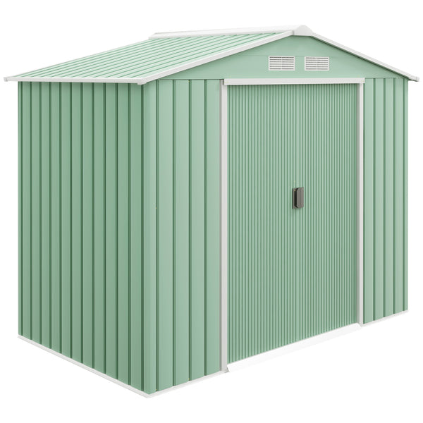 Abri de jardin en métal 2,77 m² cabane de jardin 213 x 130 x 185 cm cabanon rangement outils avec fondation, porte coulissante verrouillables et 4 aérations - vert clair
