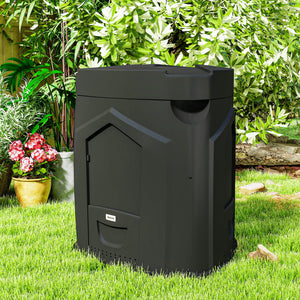 Composteur de jardin, 240L, bac à compost extérieur, triangulaire, 78 x 75 x 78 cm, en polypropylène, avec 3 Portes, 66 Aérations et Fond Ouvert, Inclus Gants et Tournevis, Noir