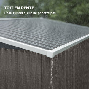 Abri de jardin en métal, cabane de jardin extérieure 234 x 132 x 185 cm, triple porte verrouillable, toit incliné, aérations et gants, cabanon rangement outils en acier galvanisé, gris clair