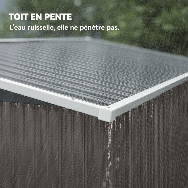 Abri de jardin en métal, cabane de jardin extérieure 234 x 132 x 185 cm, triple porte verrouillable, toit incliné, aérations et gants, cabanon rangement outils en acier galvanisé, gris clair