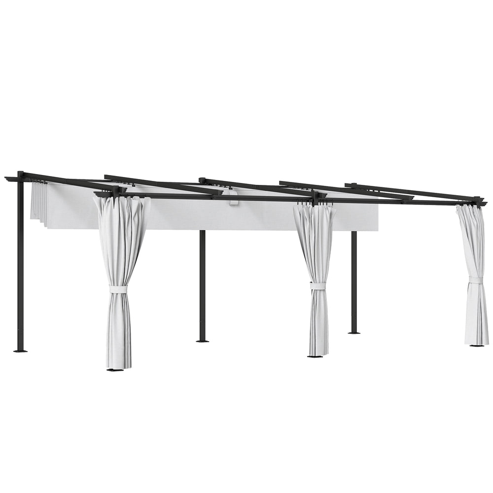 Pergola jardin exterieur 3 x 6 m pergola coulissante rétractable avec parois latérales, tonnelle de jardin, polyester haute densité 180g/m², abri soleil UPF30+, pour terrasse, patio, gris